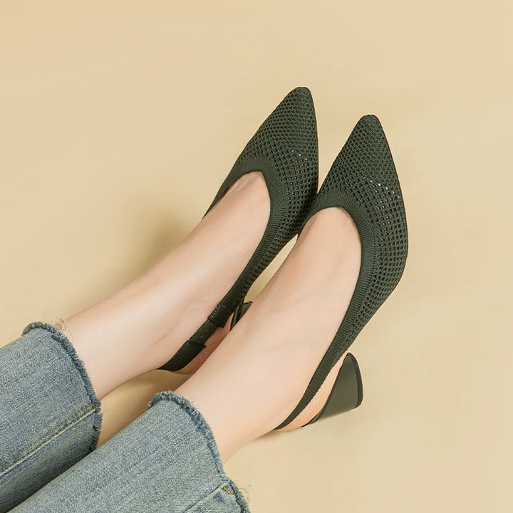Pointed-Toe Hollowed Breathable Knitted High Heels Women's 2025 New Arrival Flying Woven Princess Shoes Casual Slingback Sandals Chunky Heel