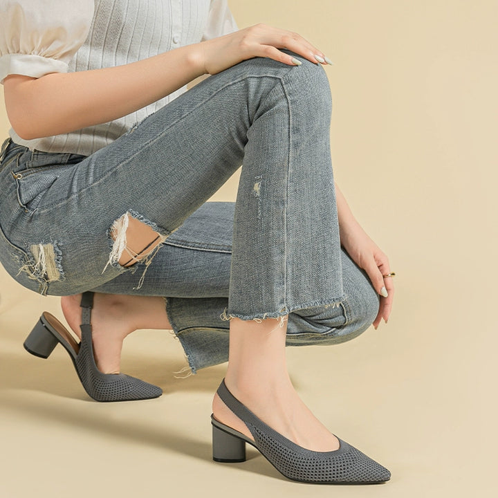 Pointed-Toe Hollowed Breathable Knitted High Heels Women's 2025 New Arrival Flying Woven Princess Shoes Casual Slingback Sandals Chunky Heel