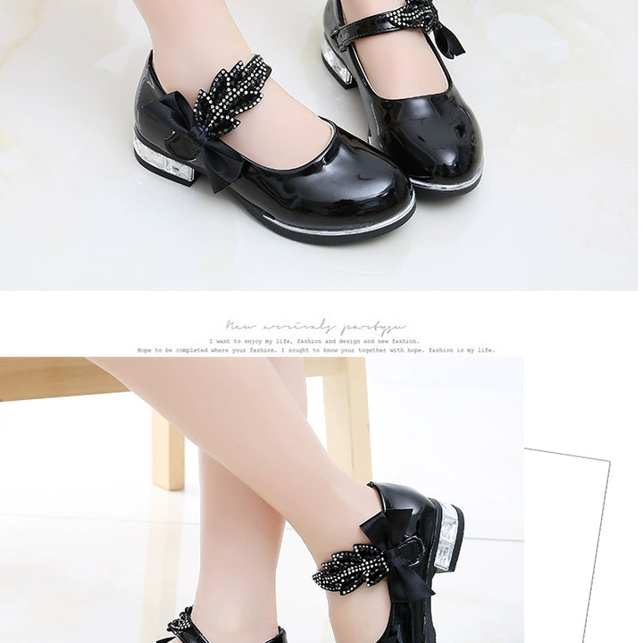 Girl Princess Little Leather Shoes 2025 New Arrival Kids Black Crystal Student Performance Flats Children's Soft Sole Children's Shoes