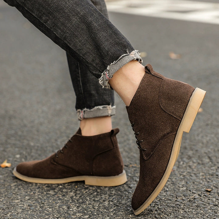 Korean Style Autumn Frosted Casual plus Size High-Top Leather Shoes