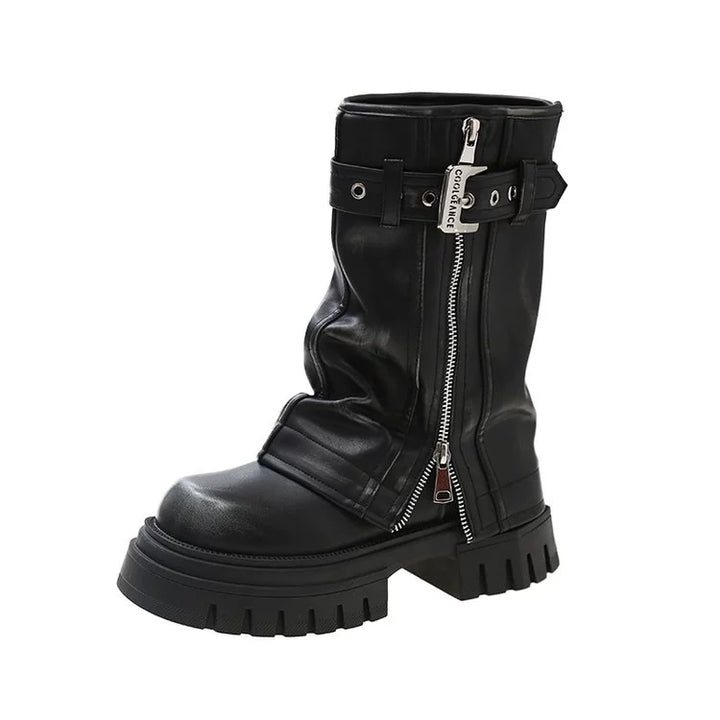 European Goods Fashion Square Toe Maillard Western Denim Sexy Style Platform Martin Boots Motorcycle Boots Pile Style Boots Women's Shoes