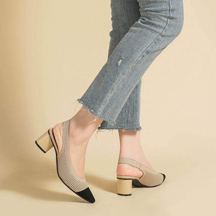 Pointed-Toe Hollowed Breathable Knitted High Heels Women's 2025 New Arrival Flying Woven Princess Shoes Casual Slingback Sandals Chunky Heel