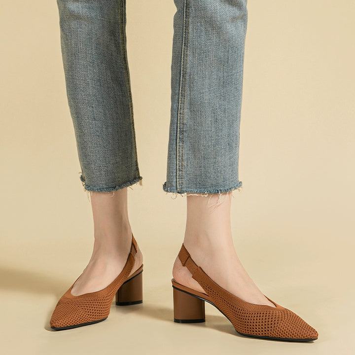 Pointed-Toe Hollowed Breathable Knitted High Heels Women's 2025 New Arrival Flying Woven Princess Shoes Casual Slingback Sandals Chunky Heel