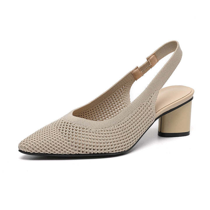 Pointed-Toe Hollowed Breathable Knitted High Heels Women's 2025 New Arrival Flying Woven Princess Shoes Casual Slingback Sandals Chunky Heel