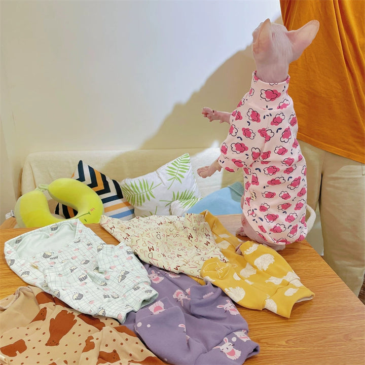 Sphinx Hairless Cat Clothes German Curly Cat Autumn Infant Fabric Pure Cotton Comfortable Close-Fitting Active Cat
