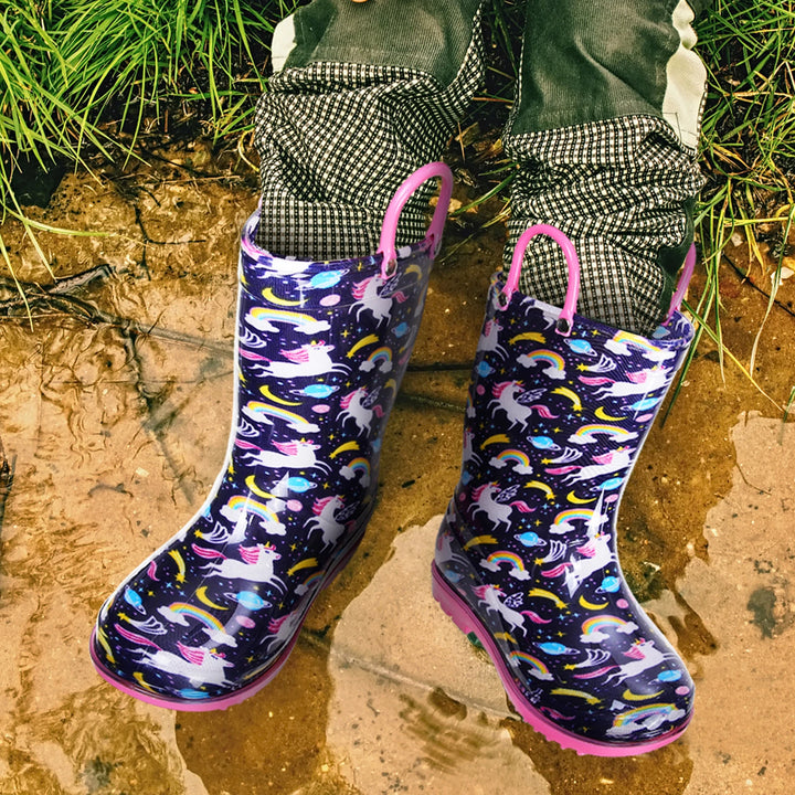Kidmi Children Rain Boots Girls And Boys Outdoor Non-slip Rubber Rain Shoes Cute Easy Clean Kids Waterproof Boots With Handles