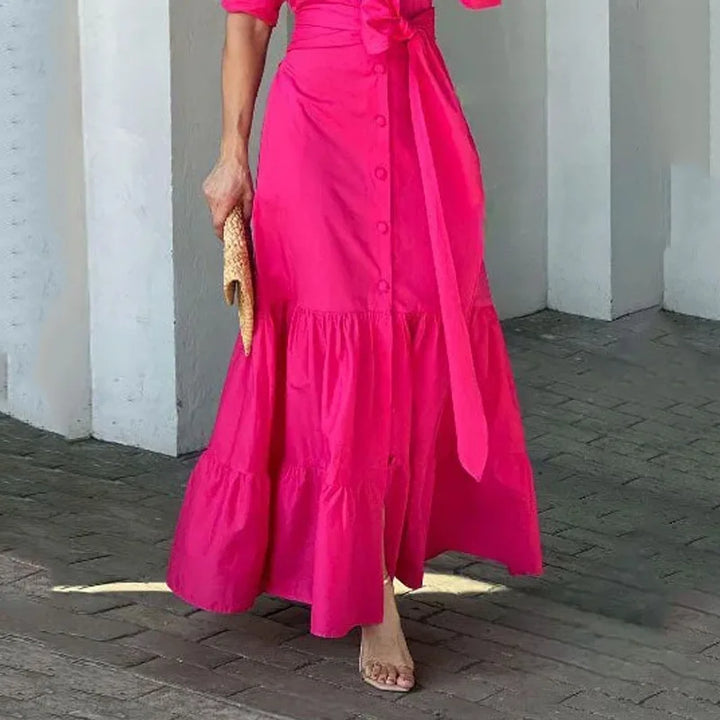 Women Long Sleeve dress Turn Down Collar Single Breasted Button Solid Loose fit