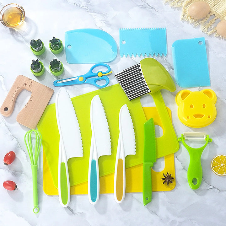 Plastic Kitchen Tools for Kids Cutting Board Knife Set Children Safety Cooking Tools for Picnics Camping Use
