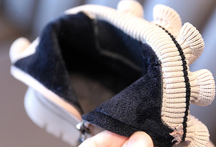 Girls Boots Fashio Knitted Ankle Boots Autumn Winter Soft Leather Slip on Kids Shoes Princess Non-slip Plush Snow Boots ботинки