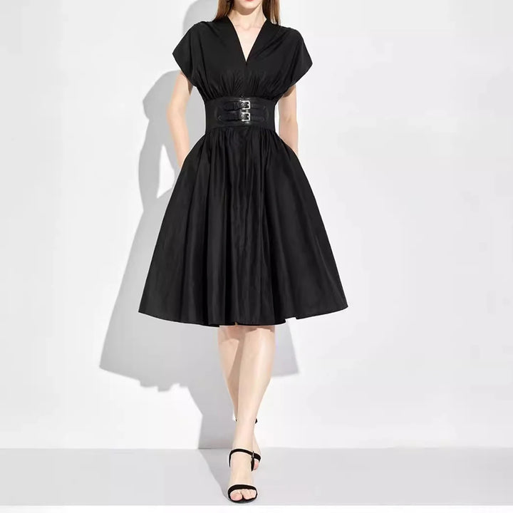 Women Long Dress New V-neck Sleeveless High Waist Slim Black Business Party
