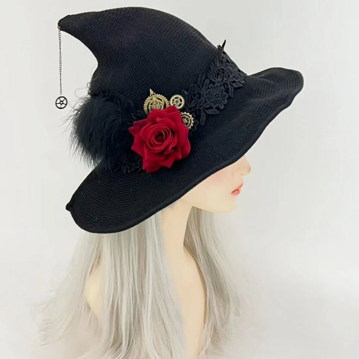Halloween Witch Hat Gothic Props Vintage Large Bowknot Cosplay Party Wizard Hat Wide Brim Bucket Hat   Costume Accesso