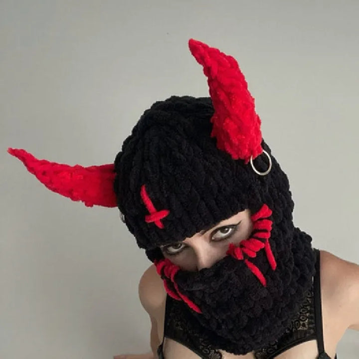 Halloween Funny Rabbit Ears Creative Knitted Hat Beanies Warm Full Face Cover Ski Mask Hat Windproof Balaclava Hat Outdoor Sport