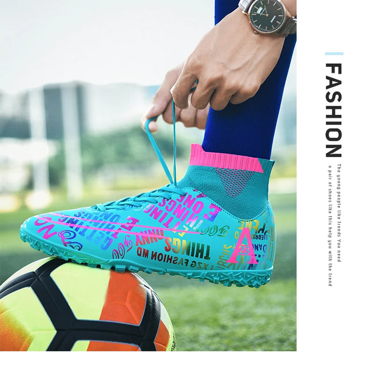 2025 New Hot Sale Football Boots Child Sneakers High Top AG Soccer Shoes Boys Outdoor Grass Training Shoes For Kids chuteiras de