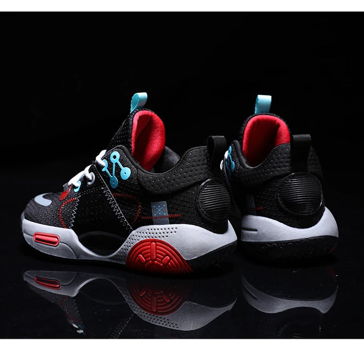 Kids Fashion Sneakers for Boys Leather Breathable Sports Basketball Shoes Lightweight Children School Walking Footwear