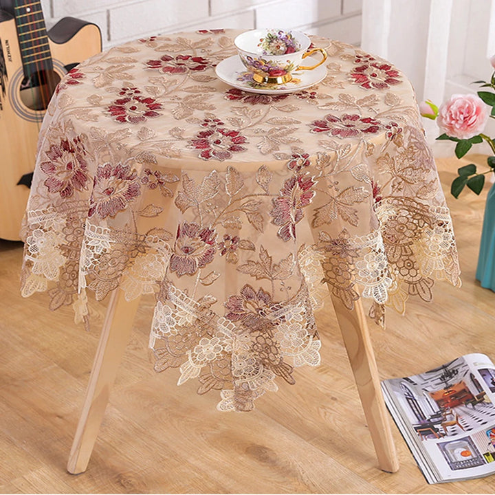 Battilo Lace Table Cover Round Rectangular Tablecloth Luxury Embroidered Coffee Table Cloths for Dining Table Wedding Home Decor