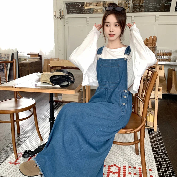 New Large Size Denim Strap Dress Loose and Versatile Sleeveless Long  S-5XL