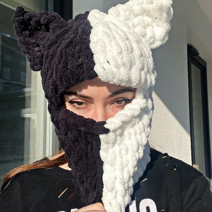 Halloween Funny Rabbit Ears Creative Knitted Hat Beanies Warm Full Face Cover Ski Mask Hat Windproof Balaclava Hat Outdoor Sport