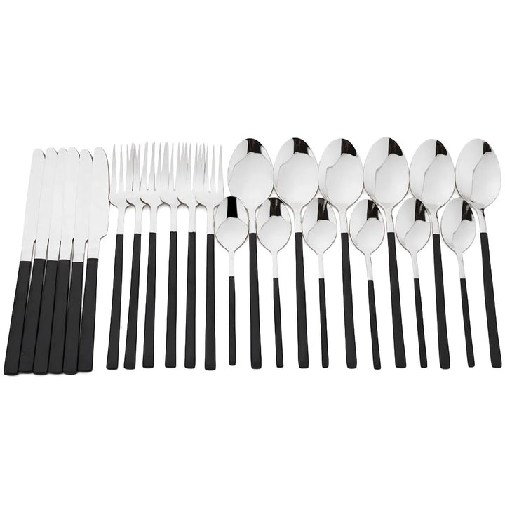 24Pcs Black Dinnerware Set Knife Fork Coffee Spoon Cutlery Set Stainless Steel Flatware Western Kitchen Silverware Tableware