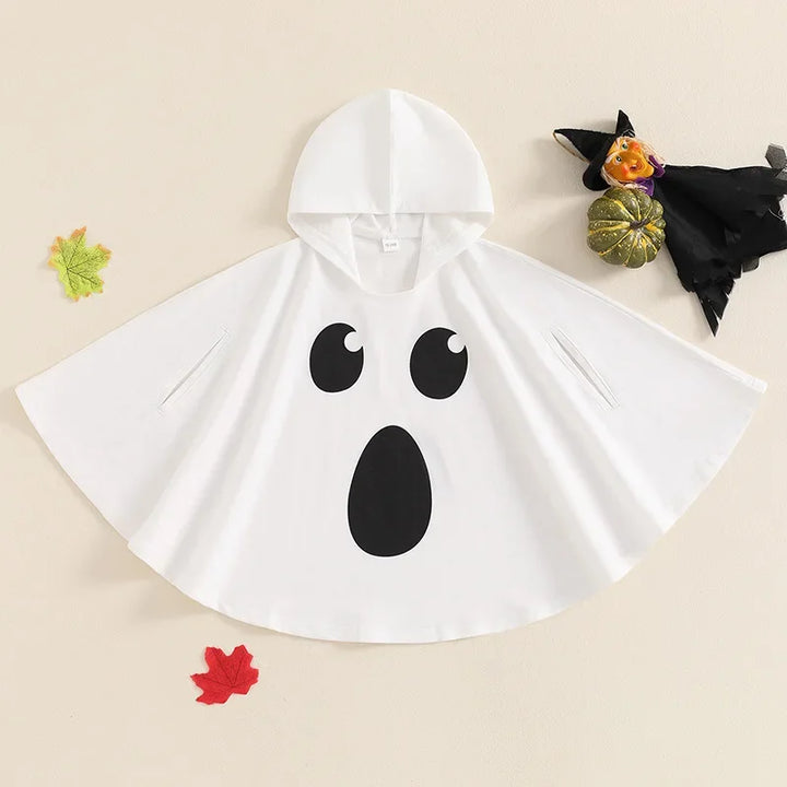 Kid Disfraz Halloween Costume Ghost Print Hood Cape Cosplay Clothes Cloak for Baby Boys and Girls Carnival Fancy Dress Up Party