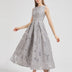 Women New Fashion Organza Flower Embroidery Elegant Long Dress Sleeveless perfect dress for Prom