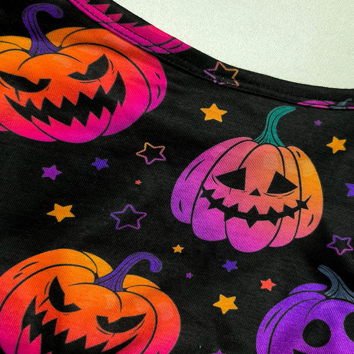 Children Halloween Clothes Girl Dresses Pumpkin Ghost Face Pattern Long Sleeved Girls Party Dresses 2-8Y Halloween Costume