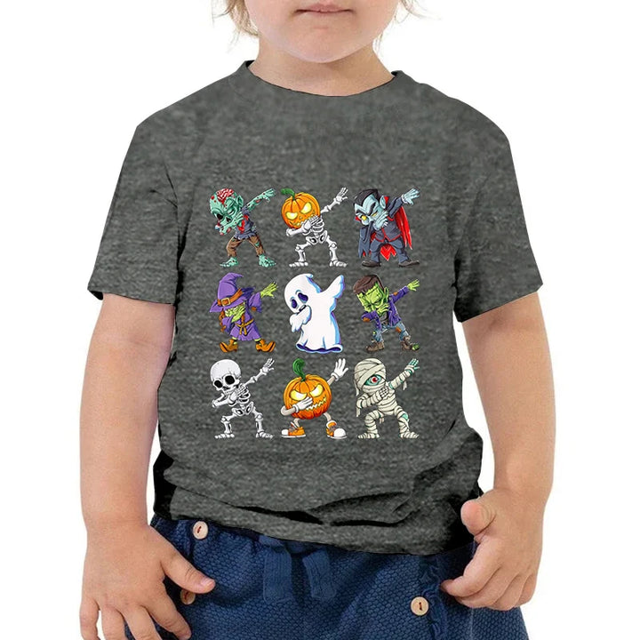 Kids Halloween T Shirt Skeleton Zombie Pumpkin Monster Dabbing T-Shirts Round Neck Funny Summer Halloween Boys Girls New Tshirt
