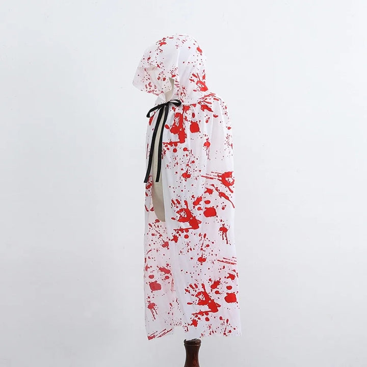 Casual Bloodstain Halloween Costume Cosplay Props Funny Party Halloween Death Cloak with Cap Dark Plaid Spider Web Cape Adults