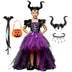 Halloween Children Costume Tulle Dress Girls Cosplay Vestidos Party Evil Queen Mesh Princess Dress Kids Crow Wand
