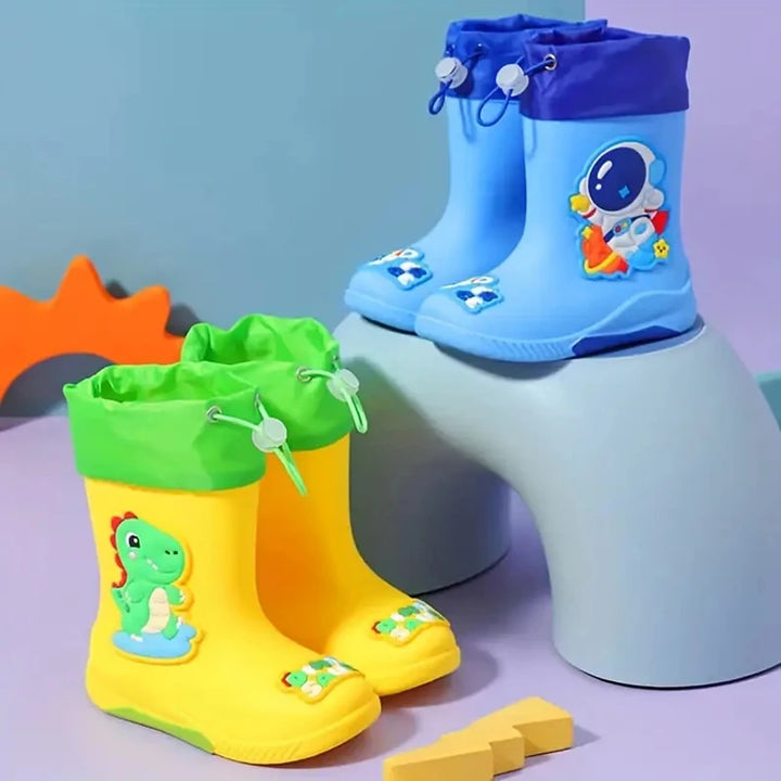 Kids' Mid-Calf Rain Boots Non-slip Durable With A Drawstring To Prevent Water Ingress High-Quality Rubber Waterproof Shoes