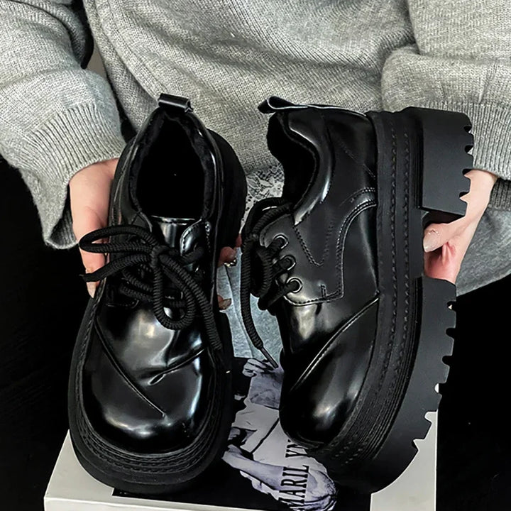 2025 Spring Women JK Mary Jane Shoes Fashion Lace Up Shoes Vintage Platform Elegant Thick Heel Shoes