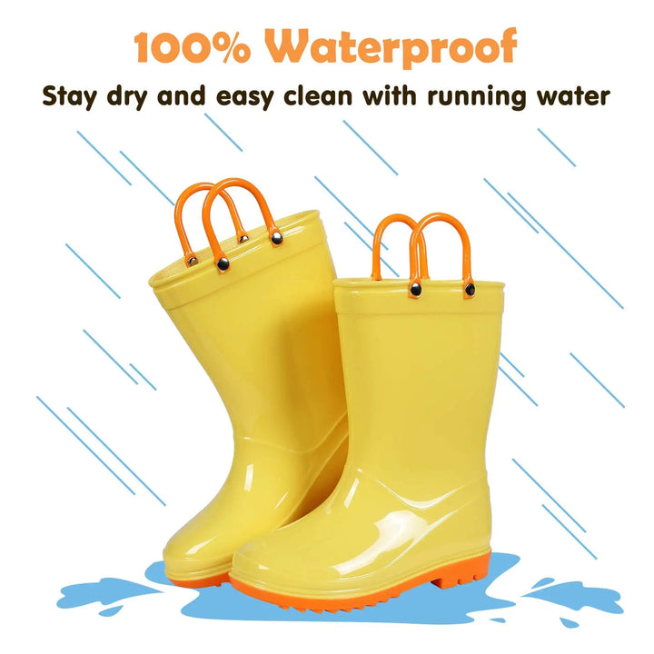 Kidmi Children Rain Boots Girls And Boys Outdoor Non-slip Rubber Rain Shoes Cute Easy Clean Kids Waterproof Boots With Handles