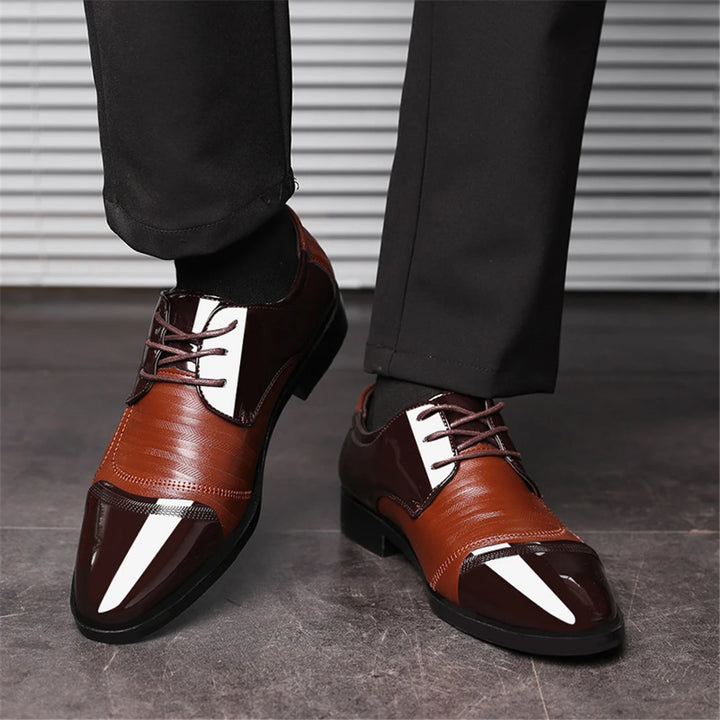 New Leather Shoes Men Lace Up Formal Dress Shoes Luxury Business Oxford Male Office Wedding Dress Shoes Footwear