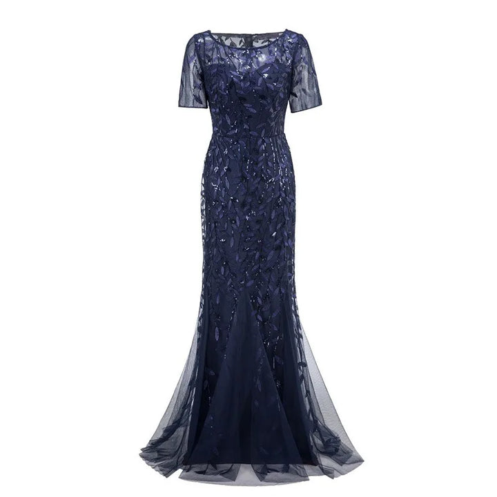 Gorgeous Round Neck Short Sleeves Sequined Mermaid Evening Dress