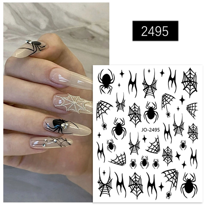 Halloween Cartoon Ghost Design Nail Art Stickers with Spider Skeleton Pattern Nail Decoration Decals
