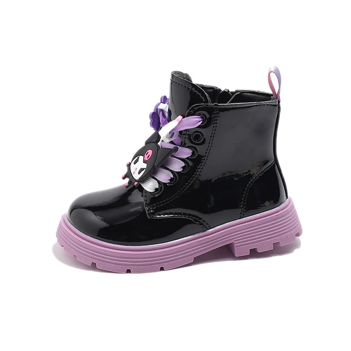 Kids Princess Shoes Cute Kuromi Soft Sole Girls Leather Boots Comfort Non-slip 2025 Autumn Winter New Children Short Boots Sweet