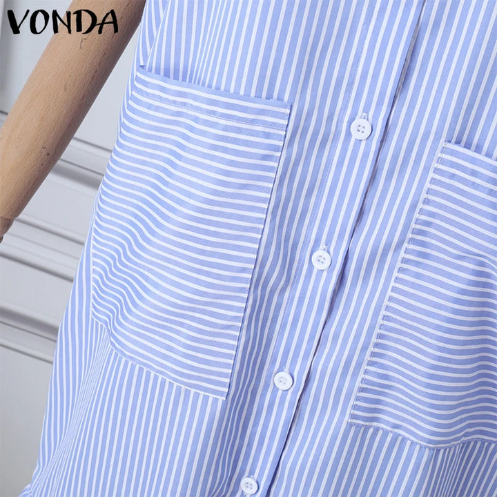 Elegant Striped Printing Short Sleeve Maxi Long Dress Casual Daily Bohemian.
