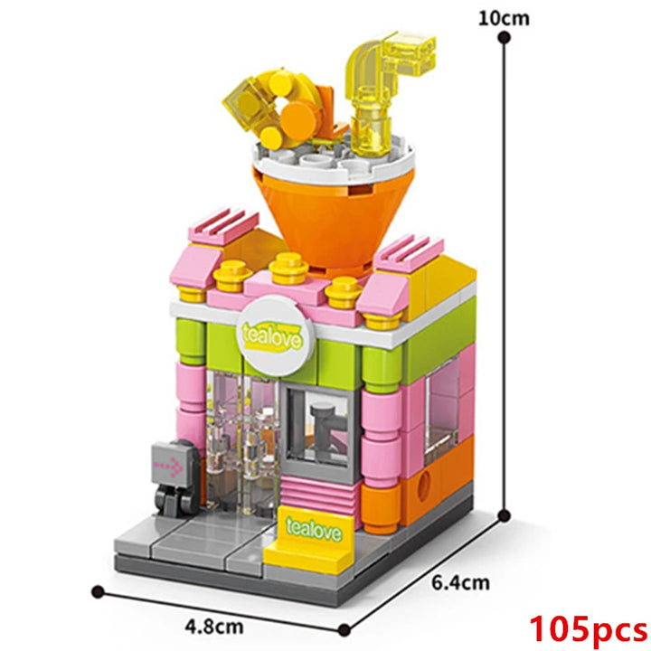 NEW DIY Makeup Convenience Store Flower Shop Hair Salon Piano Game Hall Fruit Bookstore Building Blocks Bricks Movie Model Toy