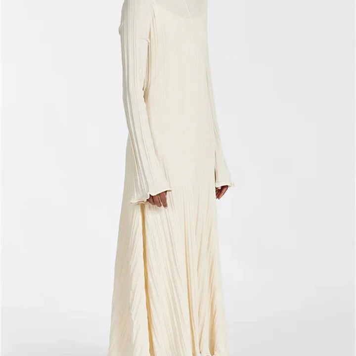 Tossy Knitwear Fashion Loose Maxi Dress Lace-Up High Waist Ribbed Long Sleeve Party