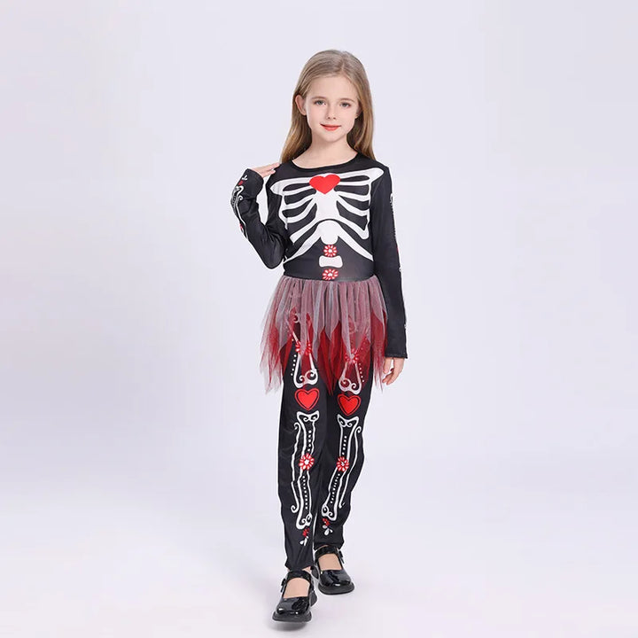 Girls Colorful Skeleton Costume – One-Piece Dress
Spooky & bright!
Fun skeleton print with a pop of color, perfect for Halloween trick-or-treating and parties.
💀 Includes: One-piece tight skirt dress up.
🎃 Perfect for Halloween parties