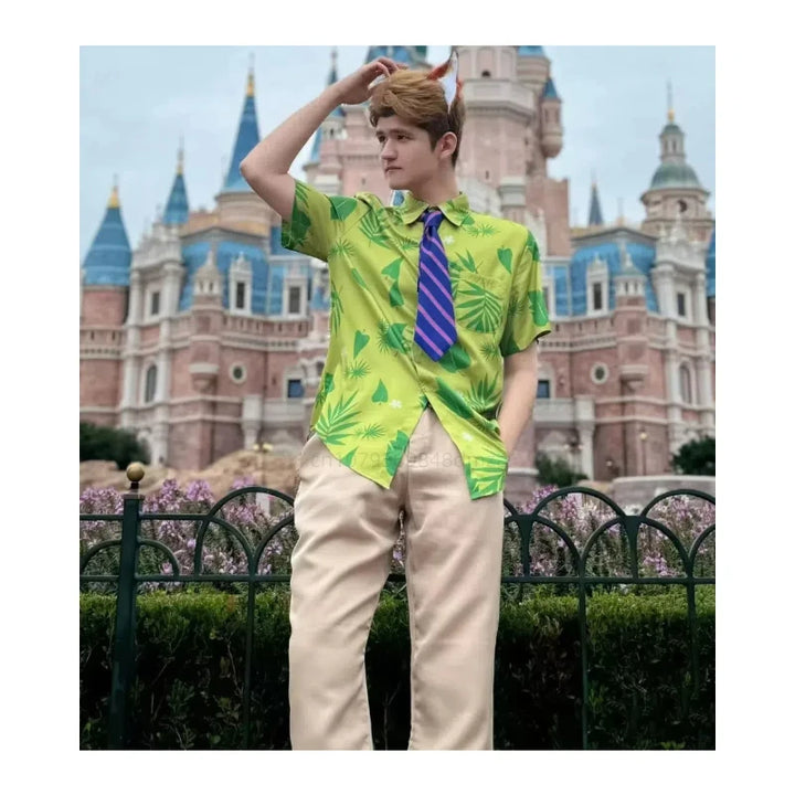 Halloween Cosplay Costume Set, Green Top and Brown Pants, Anime Characters, Used for Anime Exhibitions and Festivals