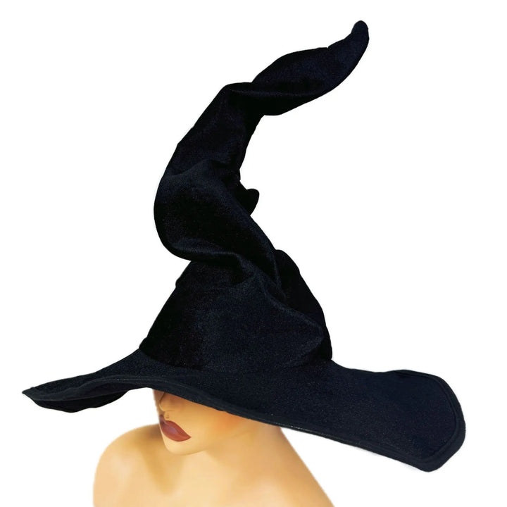 Halloween Witch Hat Velvet Witch Hat Women'S Soft Retro Black Twisted Pleated Witch Hat Halloween Role-Playing Party Props