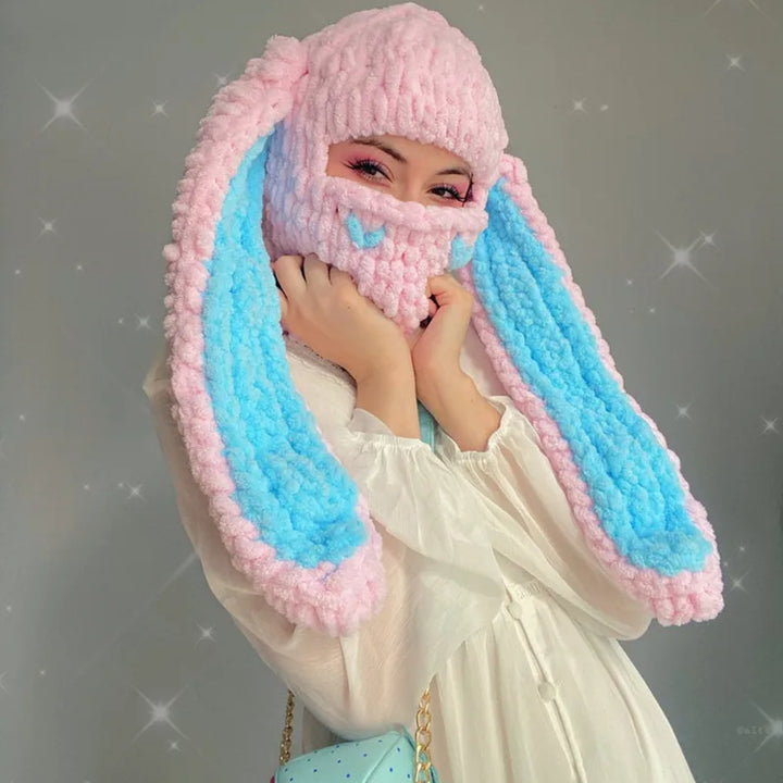 Halloween Funny Rabbit Ears Creative Knitted Hat Beanies Warm Full Face Cover Ski Mask Hat Windproof Balaclava Hat Outdoor Sport
