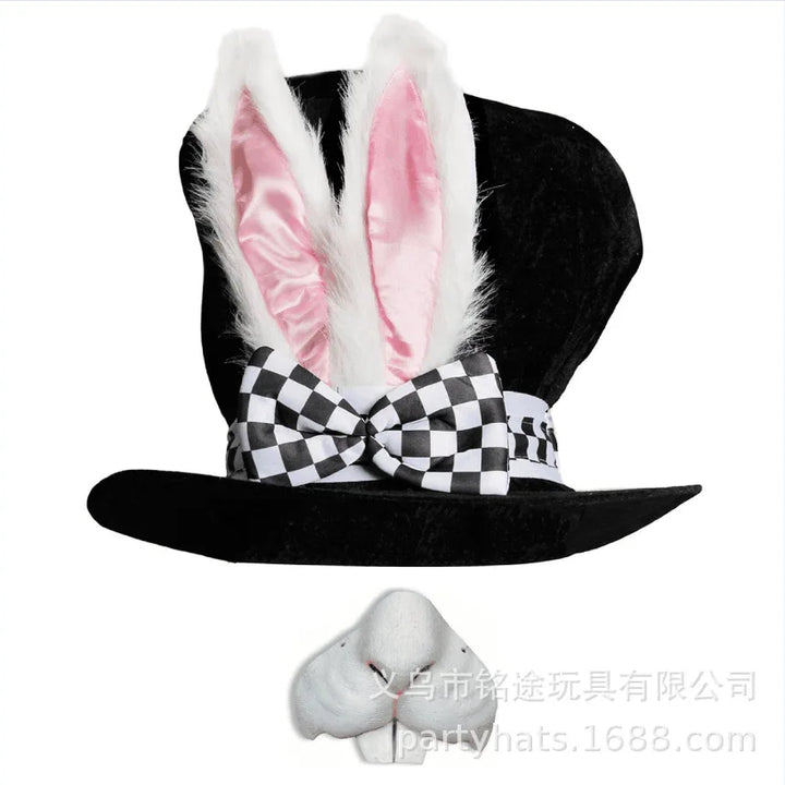 Halloween Easter White Rabbit Top Hat Alice Cosplay Bunny Bowler Men Women Magician Costume Accessory Suit Fairy Tale Tea Party