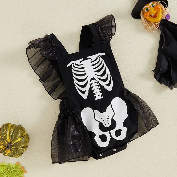Baby Clothing Girl Halloween Romper Skeleton Print Ruffles Jumpsuit for Newborn Cute Clothes