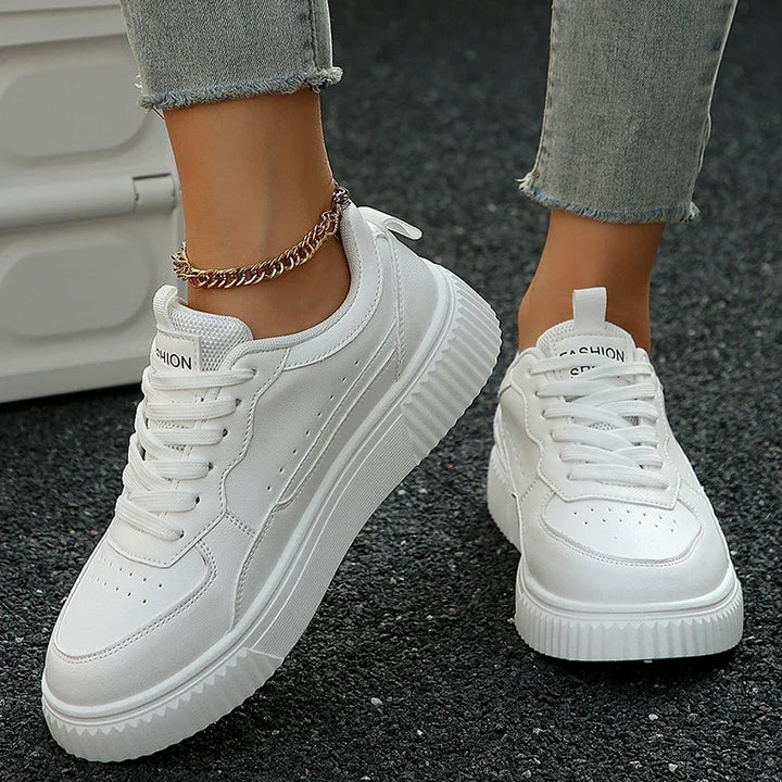 Women Sneakers Spring Autumn Plus Size White Sneaker Women Leather Platform Vulcanizd Shoes Woman Comfort Lace Up Flat Sneakers