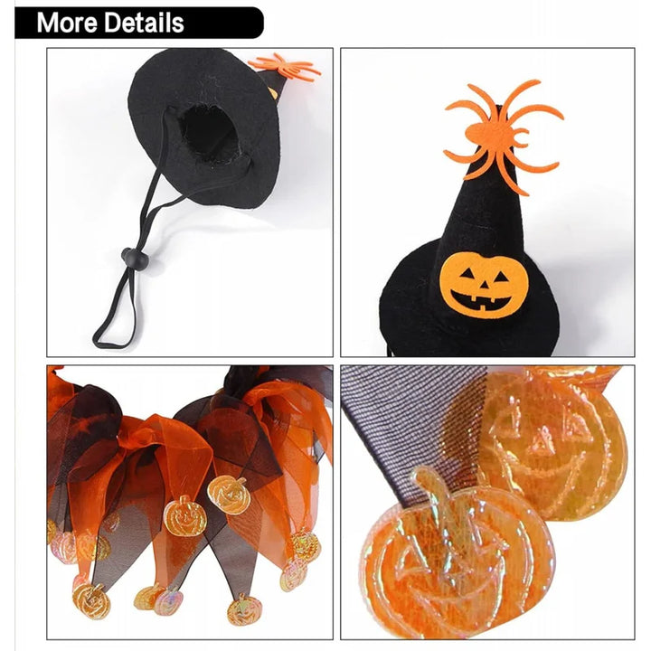 Halloween Pet Costume Set with Adjustable Elastic Hat Collar for Dogs and Cats - Pumpkin Style