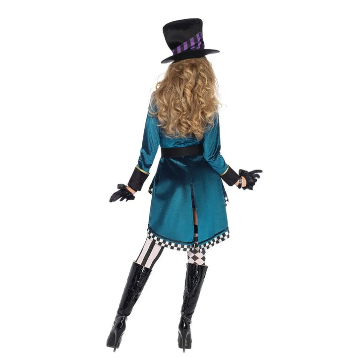 Halloween Alice In Wonderland Clock Mad Hatter Cosplay Costume Sexy Adult Women Magic Show Tuxedo Fancy Dress