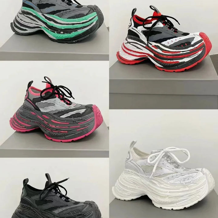 Fashion Designer Shoes Sneakers for Women and Men Mixed Colors Mesh Air Thick Sole Couple Chunky Sneakers Height-increasing