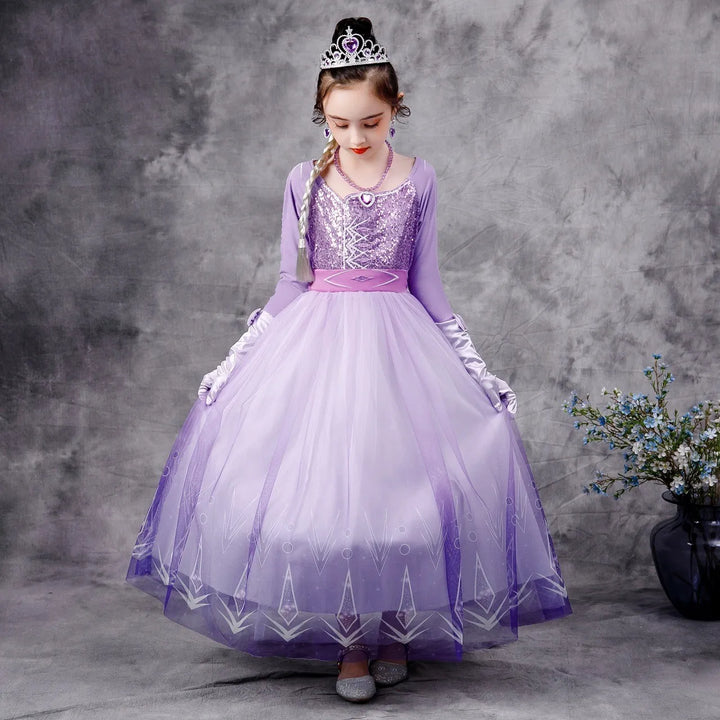 Halloween Costume for Kids Girl's Elsa Mesh Ball Dress With Ruffle Trim Embroidered Birthday  Princess Dresses for Baby