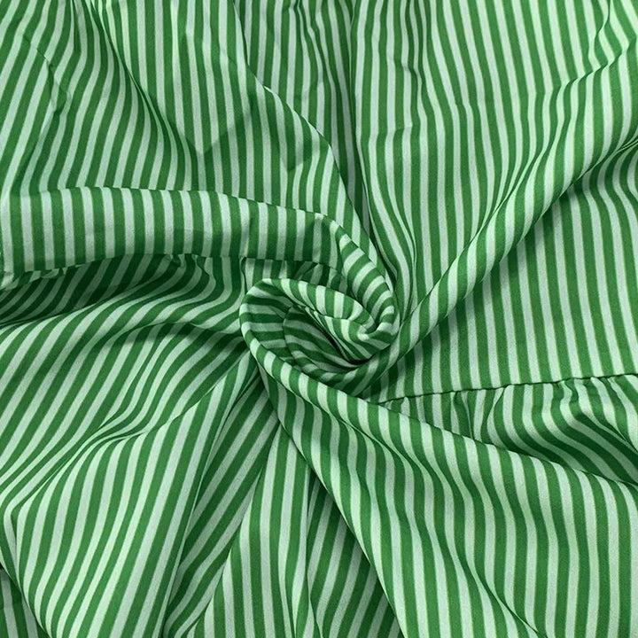 New Fashion Stripe Printed Short Sleeve Loose Waist Strap Long Collar Ankle Single Breasted Dress